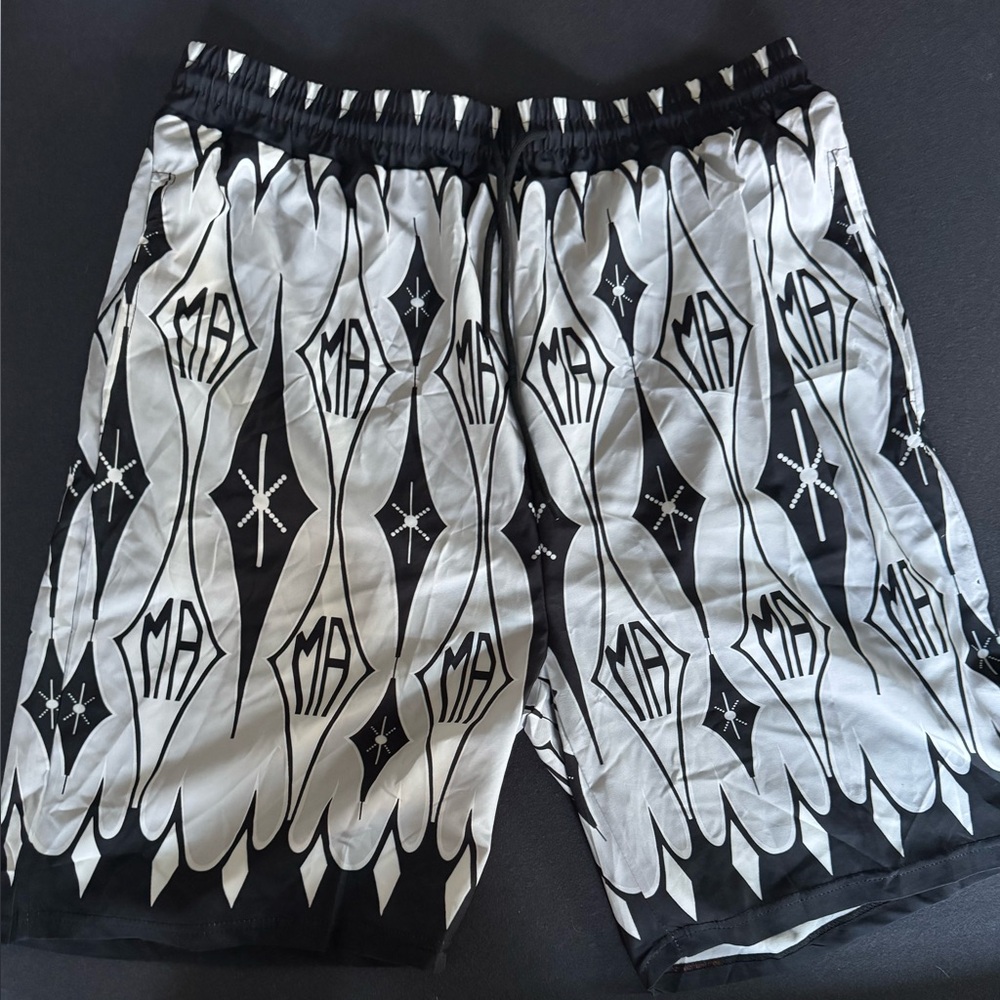 Patterned Black & White Men’s Athletic Shorts